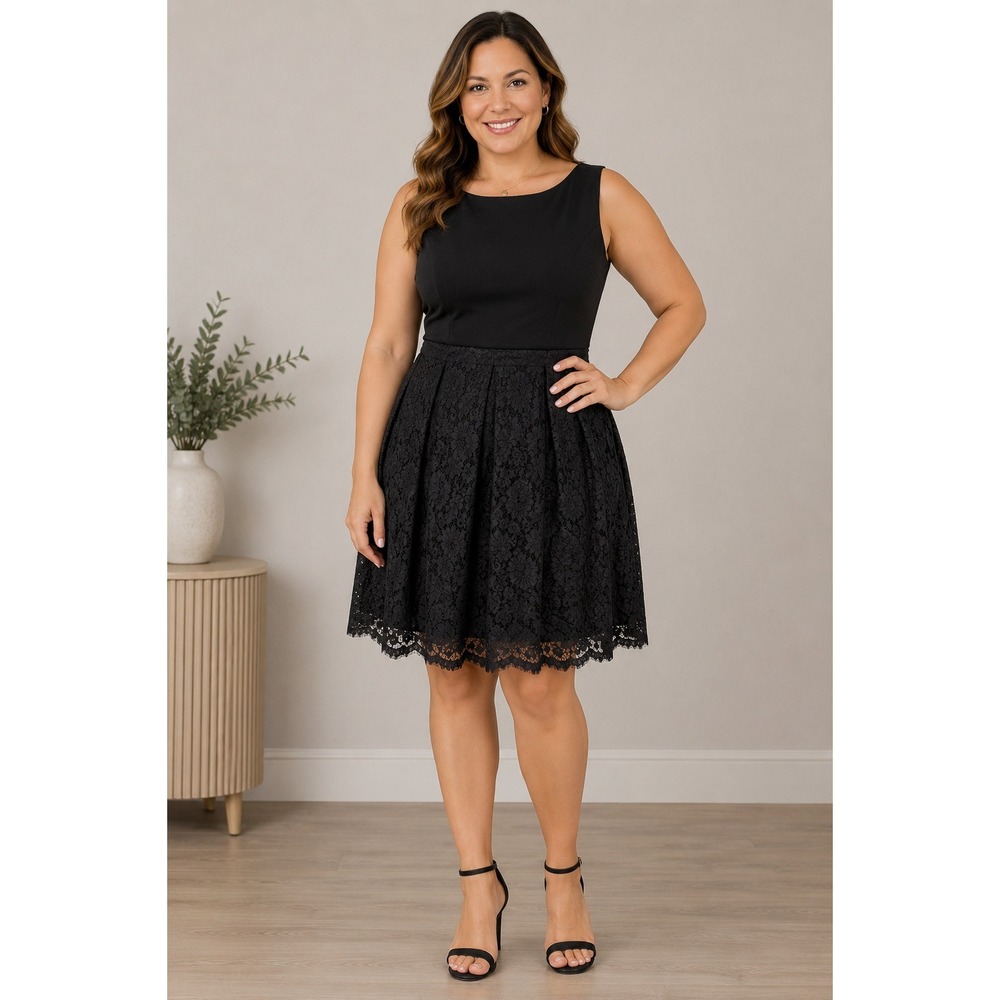 Talbots Lace Skirt Fit‎ & Flare Dress Women 12 Black Sleeveless Cocktail Party